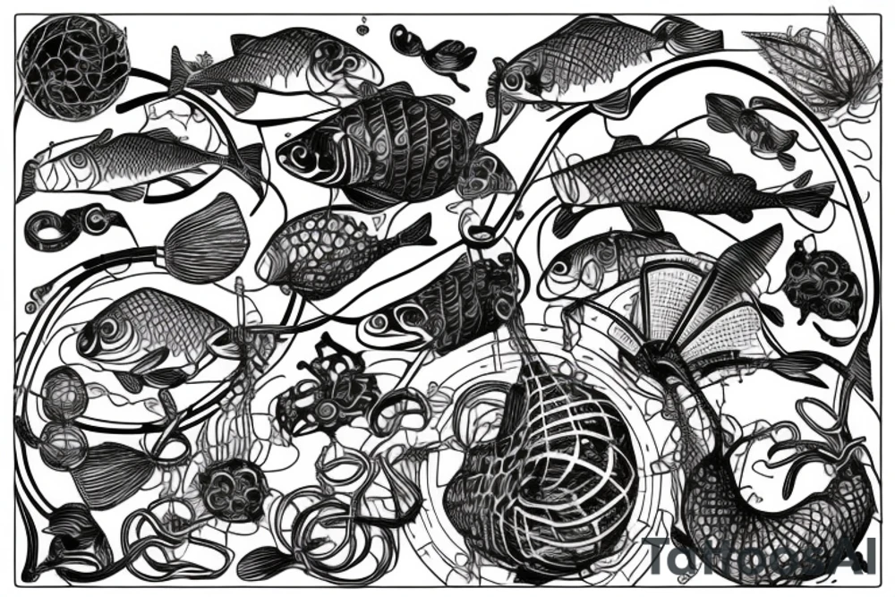 Fishing net with Silberpflanze tattoo idea