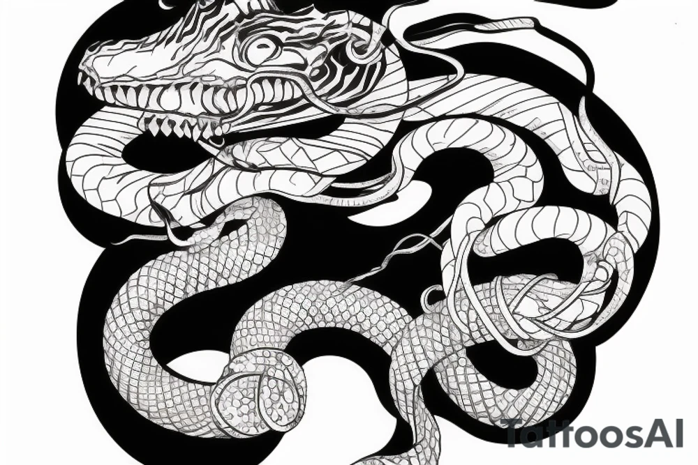 Snake coming out of a bull skull arm sleeve tattoo idea