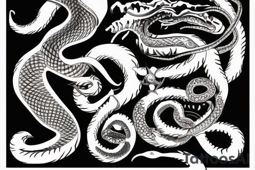 Snake coming out of a bull skull arm sleeve tattoo idea
