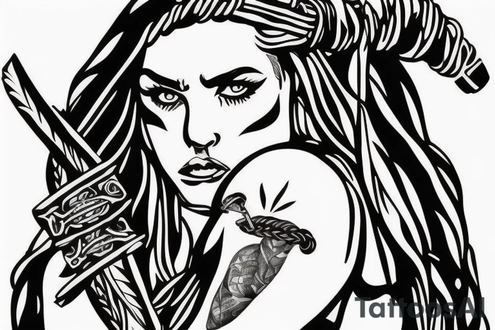 Viking women with braid ad axe tattoo idea