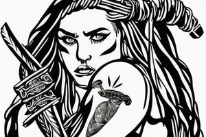 Viking women with braid ad axe tattoo idea