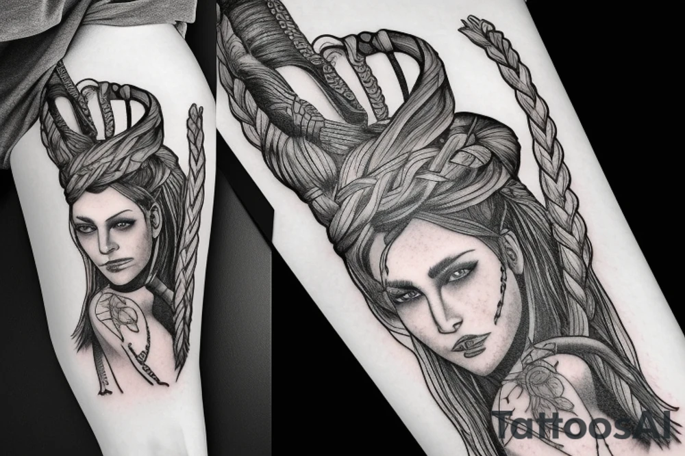 Viking women with braid ad axe tattoo idea