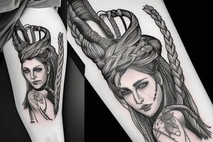 Viking women with braid ad axe tattoo idea