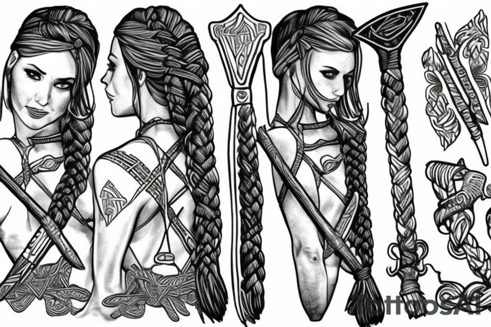 Viking women with braid ad axe tattoo idea