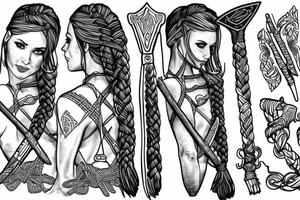 Viking women with braid ad axe tattoo idea