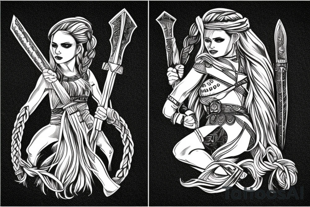 Viking women with braid ad axe tattoo idea