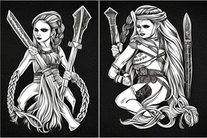 Viking women with braid ad axe tattoo idea