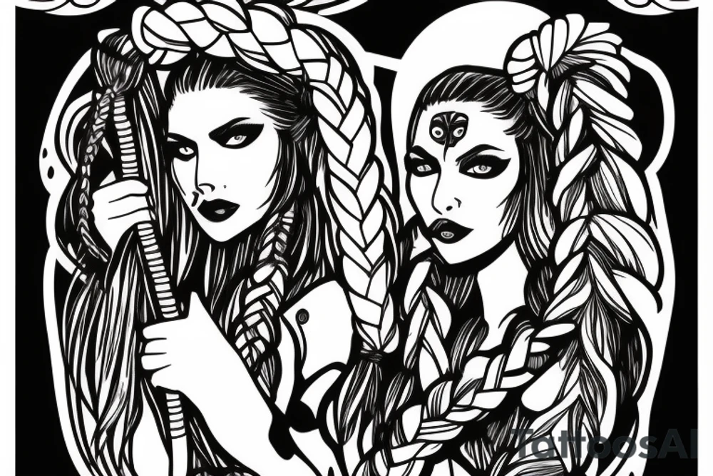 Pagan women with braid ad axe tattoo idea