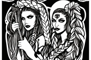 Pagan women with braid ad axe tattoo idea