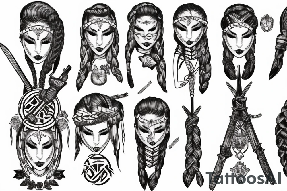 Pagan women with braid ad axe tattoo idea