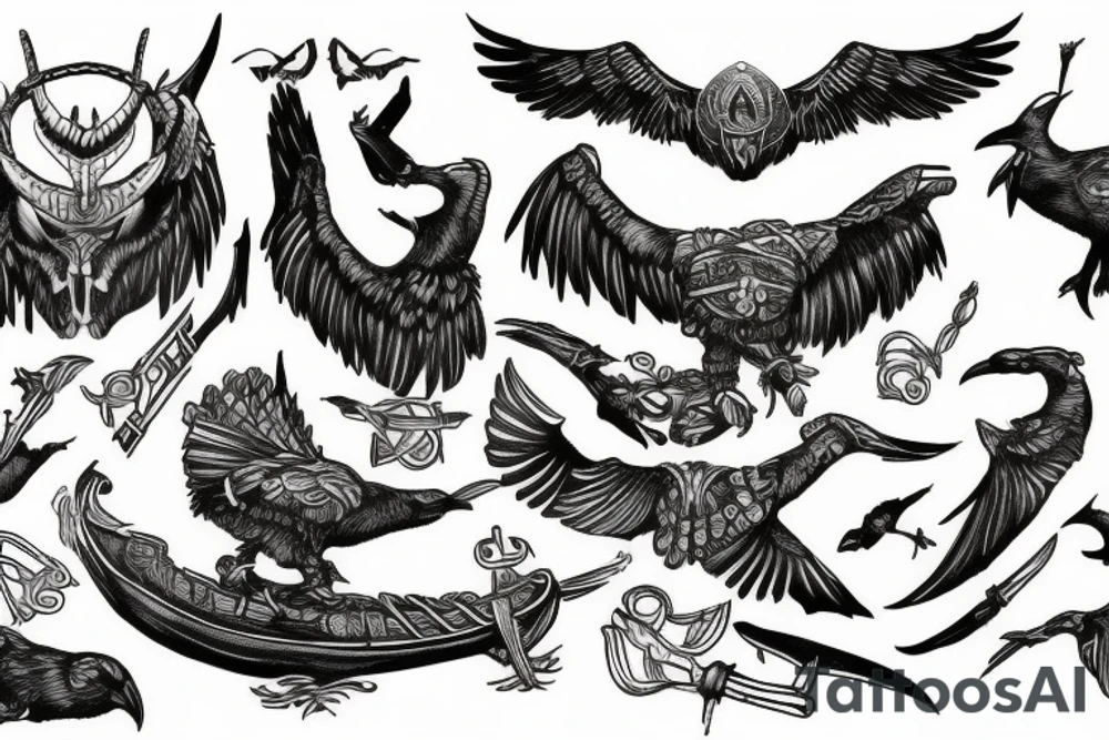 Viking ship with norse ravens tattoo idea