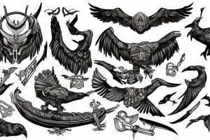 Viking ship with norse ravens tattoo idea