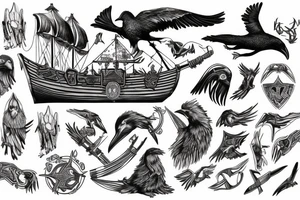 Viking ship with norse ravens tattoo idea