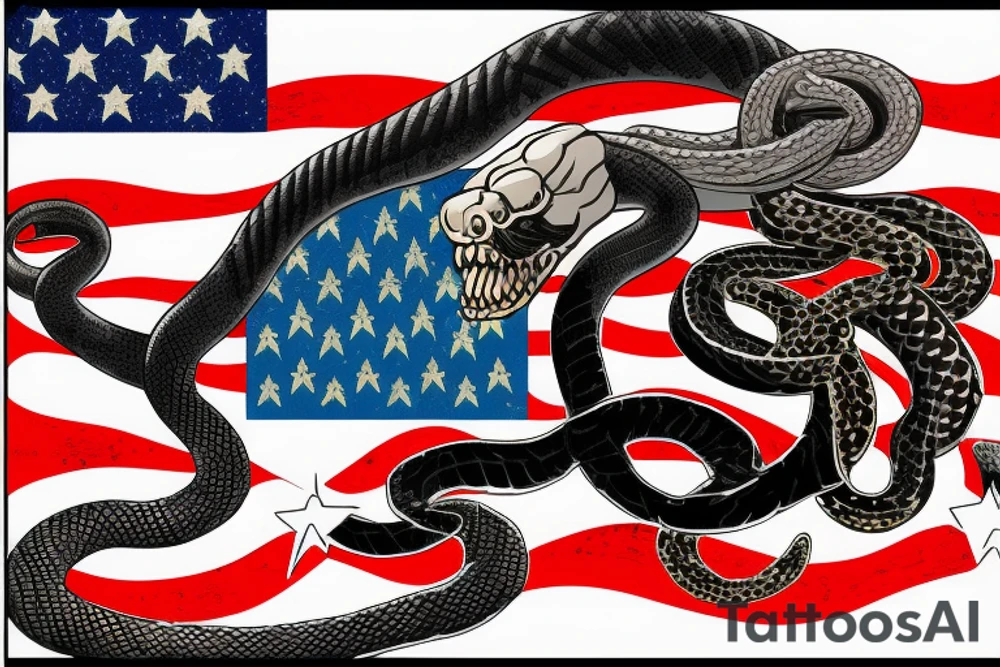 Torn american flag with don't tread on me snake in the middle tattoo idea
