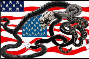 Torn american flag with don't tread on me snake in the middle tattoo idea