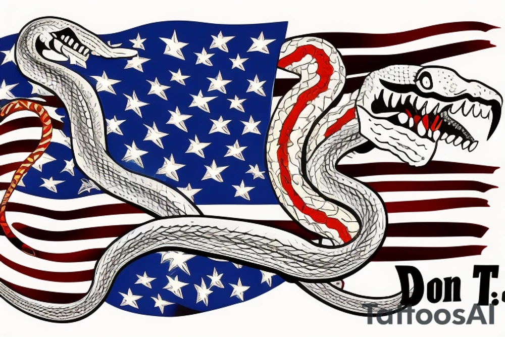 Torn american flag with don't tread on me snake in the middle tattoo idea