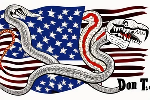 Torn american flag with don't tread on me snake in the middle tattoo idea