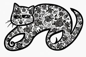 monmon cat with testosterone molecule, semicolon and flowers tattoo idea