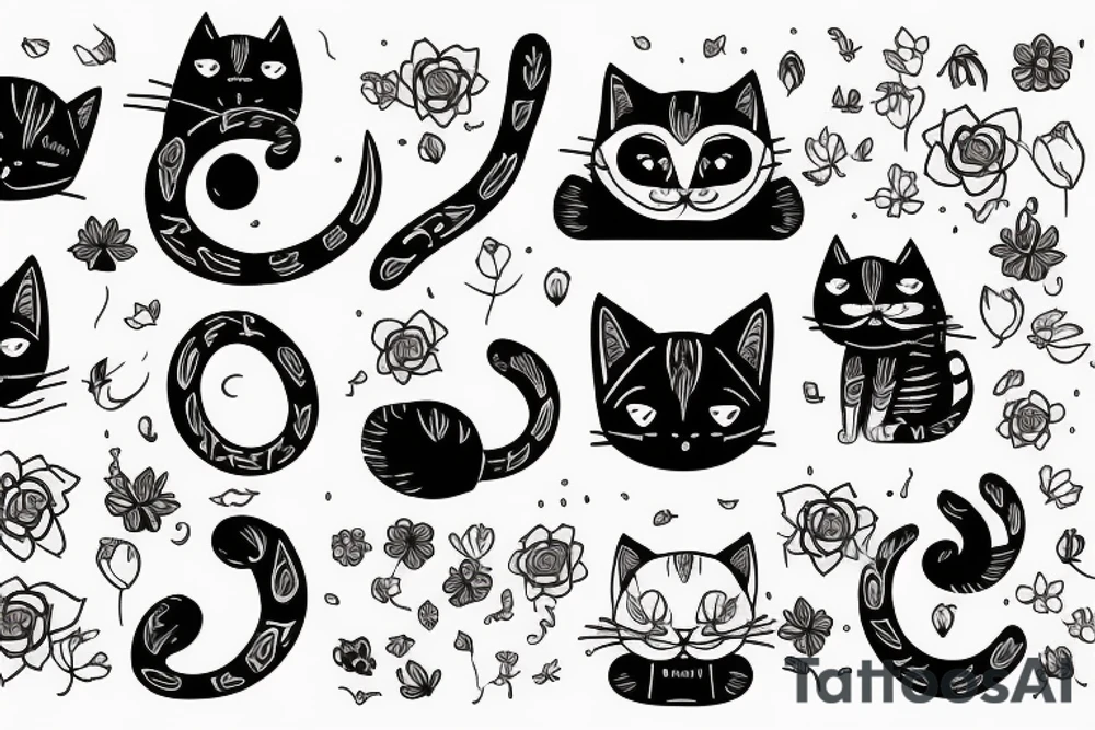 monmon cat with testosterone molecule, semicolon and flowers tattoo idea