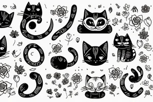 monmon cat with testosterone molecule, semicolon and flowers tattoo idea