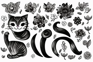 cat with a testosterone molecule, semicolon and flowers tattoo idea