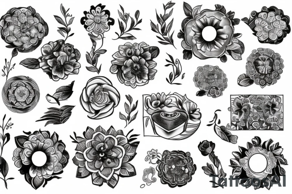 Lower back with flowers and portals tattoo idea