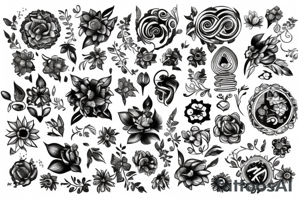 Lower back with flowers and portals tattoo idea