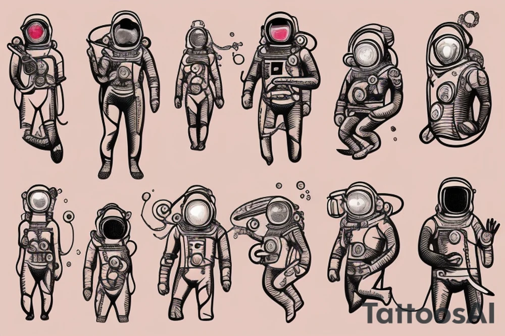 Spaceman and scuba diver hand in hand tattoo idea