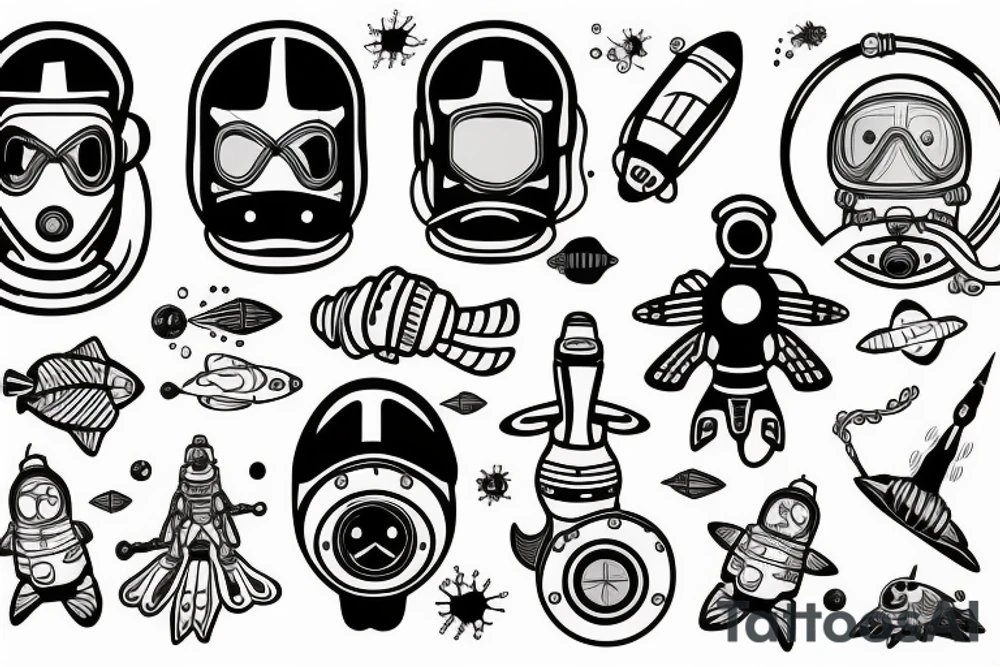 Spaceman and scuba diver tattoo idea