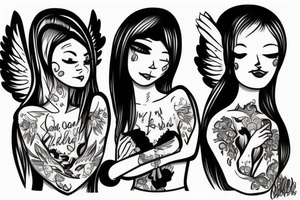 2 angels, 1 of them is good and the other one is bad, the bad angle backstabbing the good one tattoo idea
