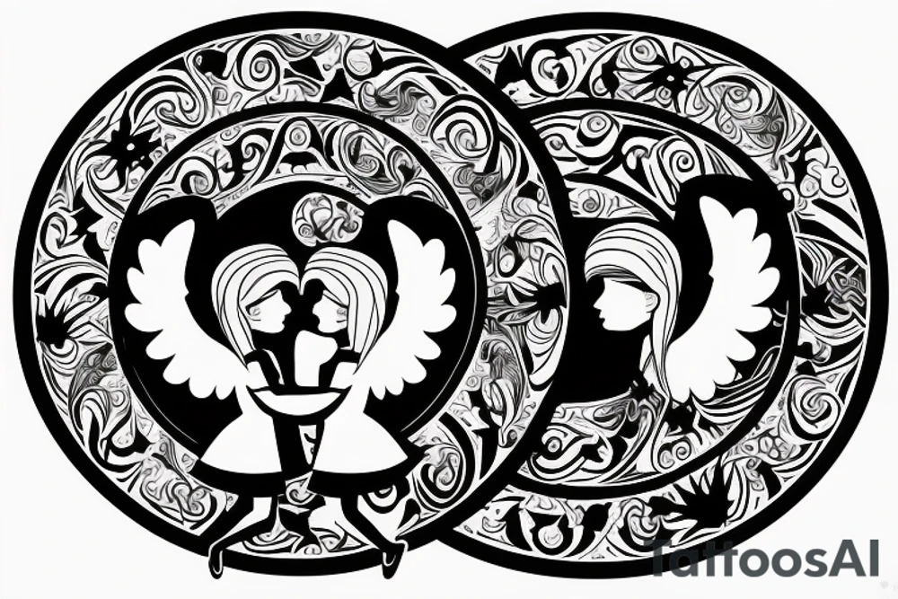 2 angels, 1 of them is good and the other one is bad, the bad angle backstabbing the good one tattoo idea