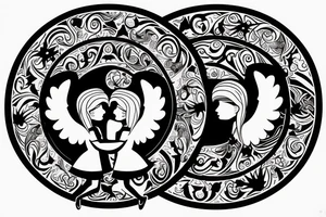 2 angels, 1 of them is good and the other one is bad, the bad angle backstabbing the good one tattoo idea