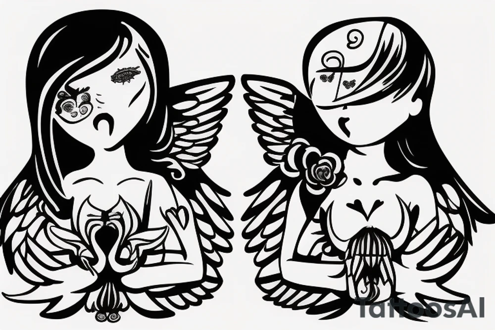 2 angels, 1 of them is good and the other one is bad, the bad angle backstabbing the good one tattoo idea