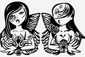 2 angels, 1 of them is good and the other one is bad, the bad angle backstabbing the good one tattoo idea