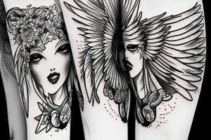 2 angels, 1 of them is good and the other one is bad, the bad angle backstabbing the good one tattoo idea