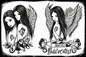 2 angels, 1 of them is good and the other one is bad, the bad angle backstabbing the good one tattoo idea