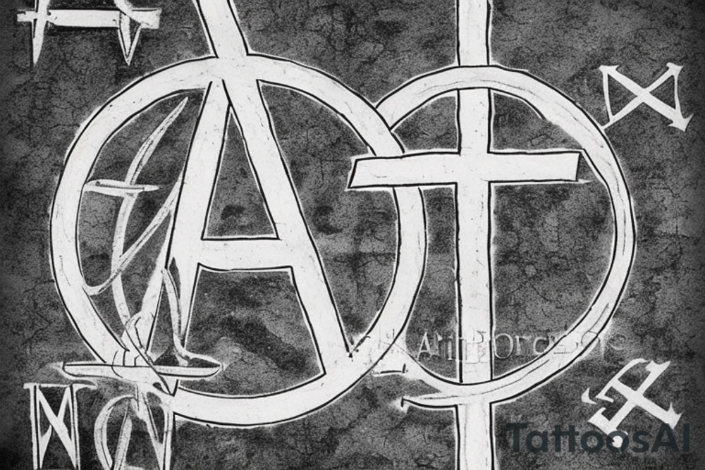 Christian cross with the word INVICTUS written horizontally and in the lower vertical part the greek symbols for μ ν and α, all of it surrounded by the latin sentence QUID IN VITA FACIMUS, AETERNE RESONAT tattoo idea