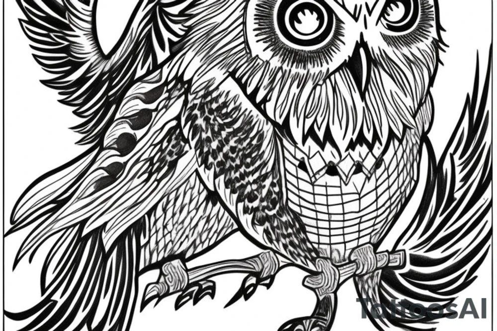 half owl half phoenix tattoo idea