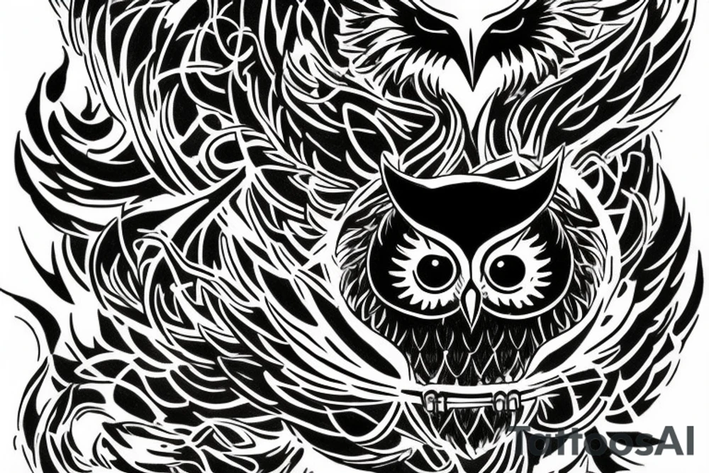 half owl half phoenix tattoo idea
