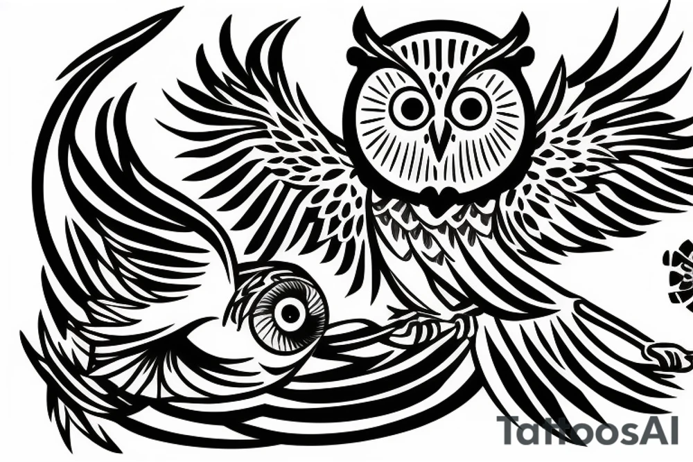 half owl half phoenix tattoo idea