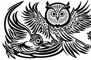 half owl half phoenix tattoo idea