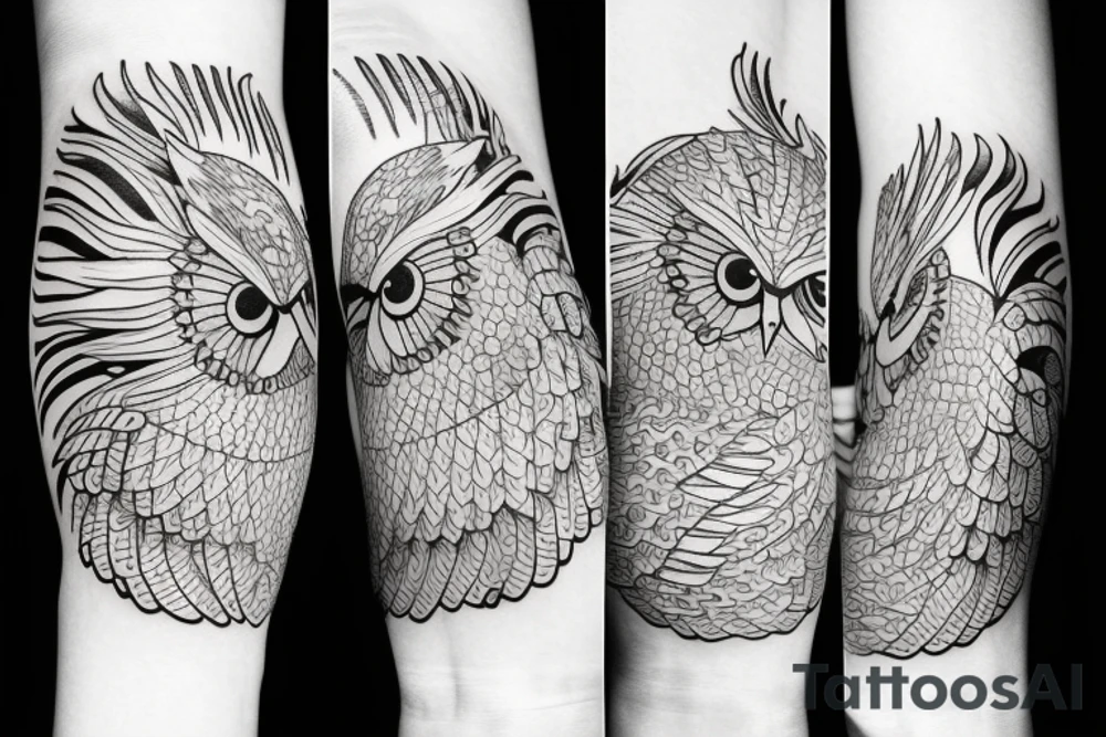 half owl half phoenix tattoo idea