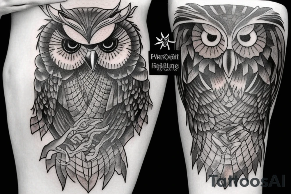 half owl half phoenix tattoo idea
