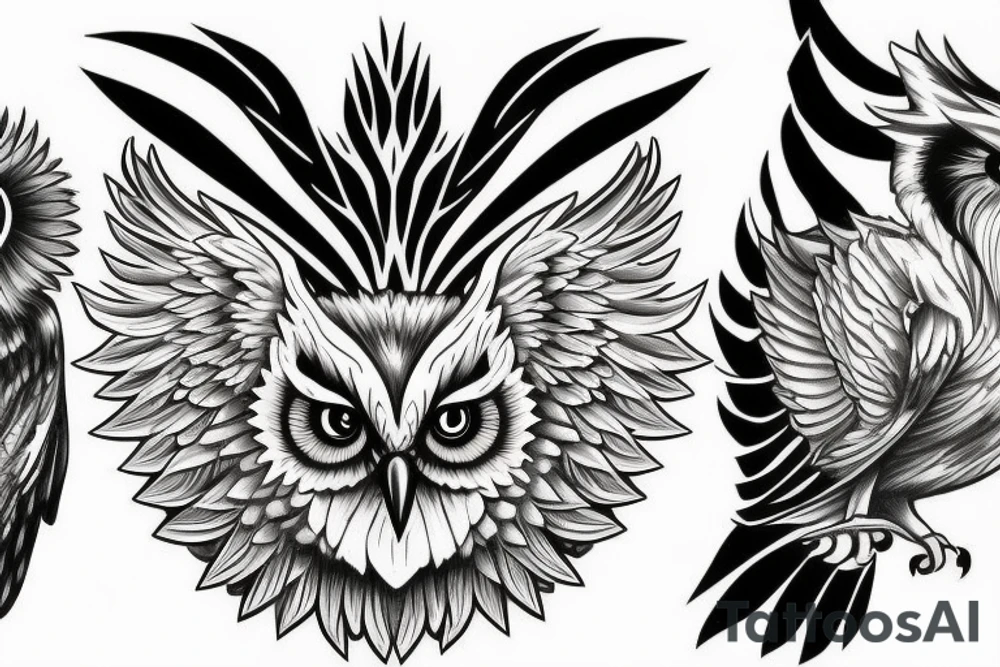half owl half phoenix tattoo idea