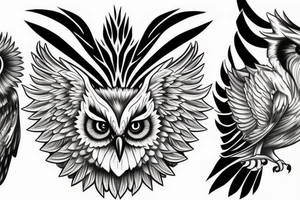 half owl half phoenix tattoo idea