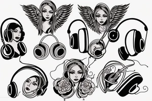 hot angel with headphones tattoo idea
