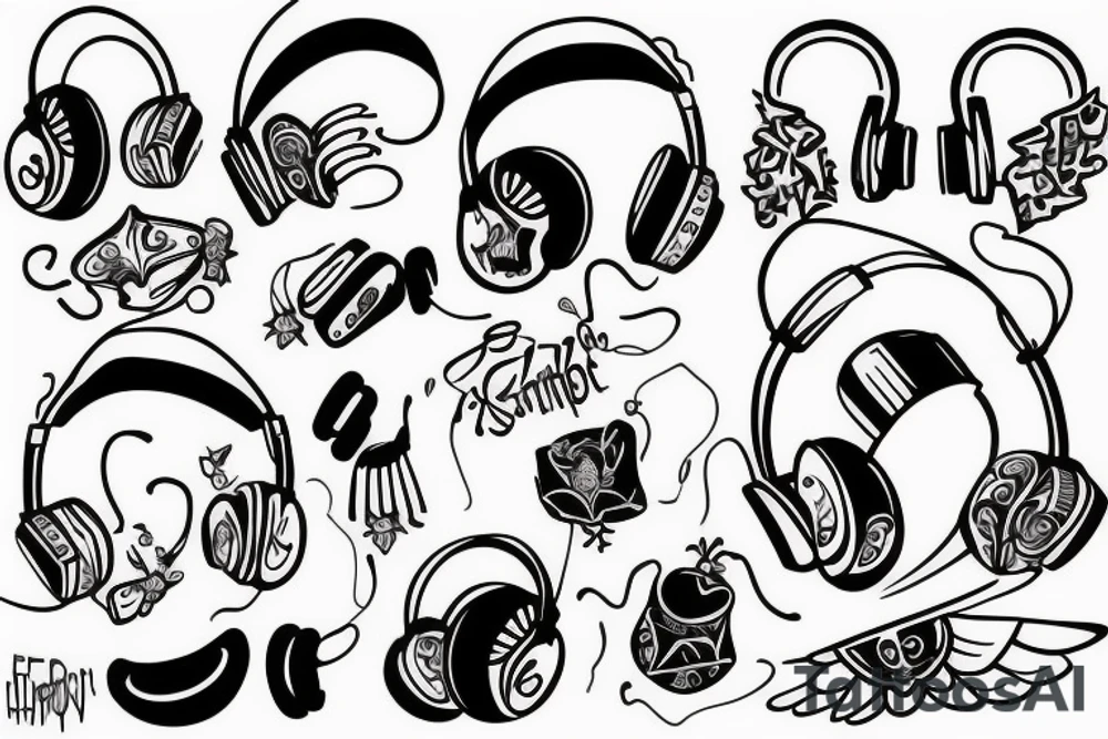 hot angel with headphones tattoo idea