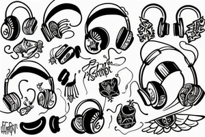 hot angel with headphones tattoo idea