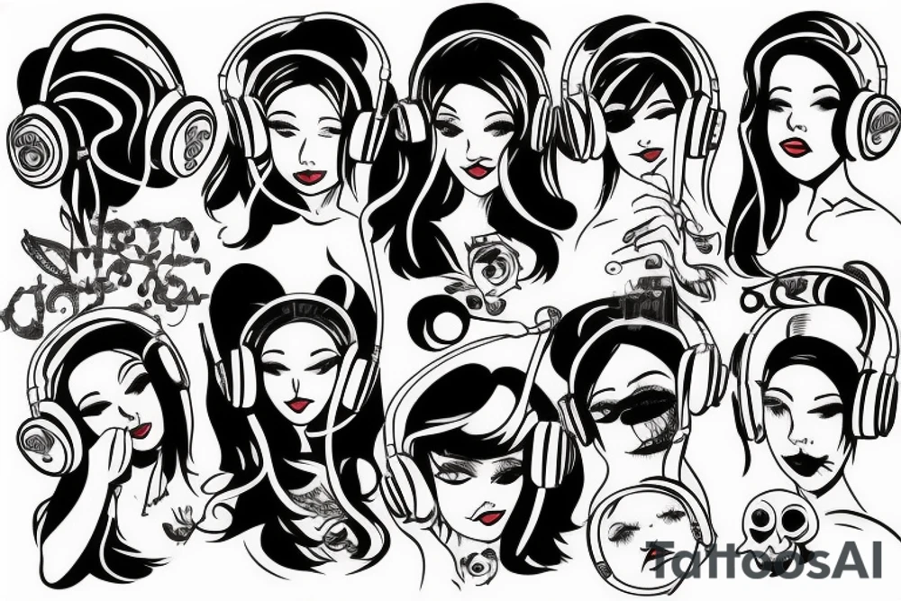 hot angel with headphones tattoo idea
