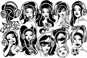 hot angel with headphones tattoo idea